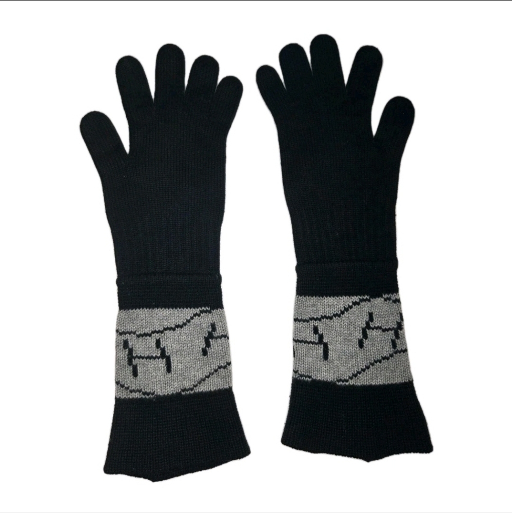 Hermes Black Cashmere Monogram Gloves Women's Made in Italy Long